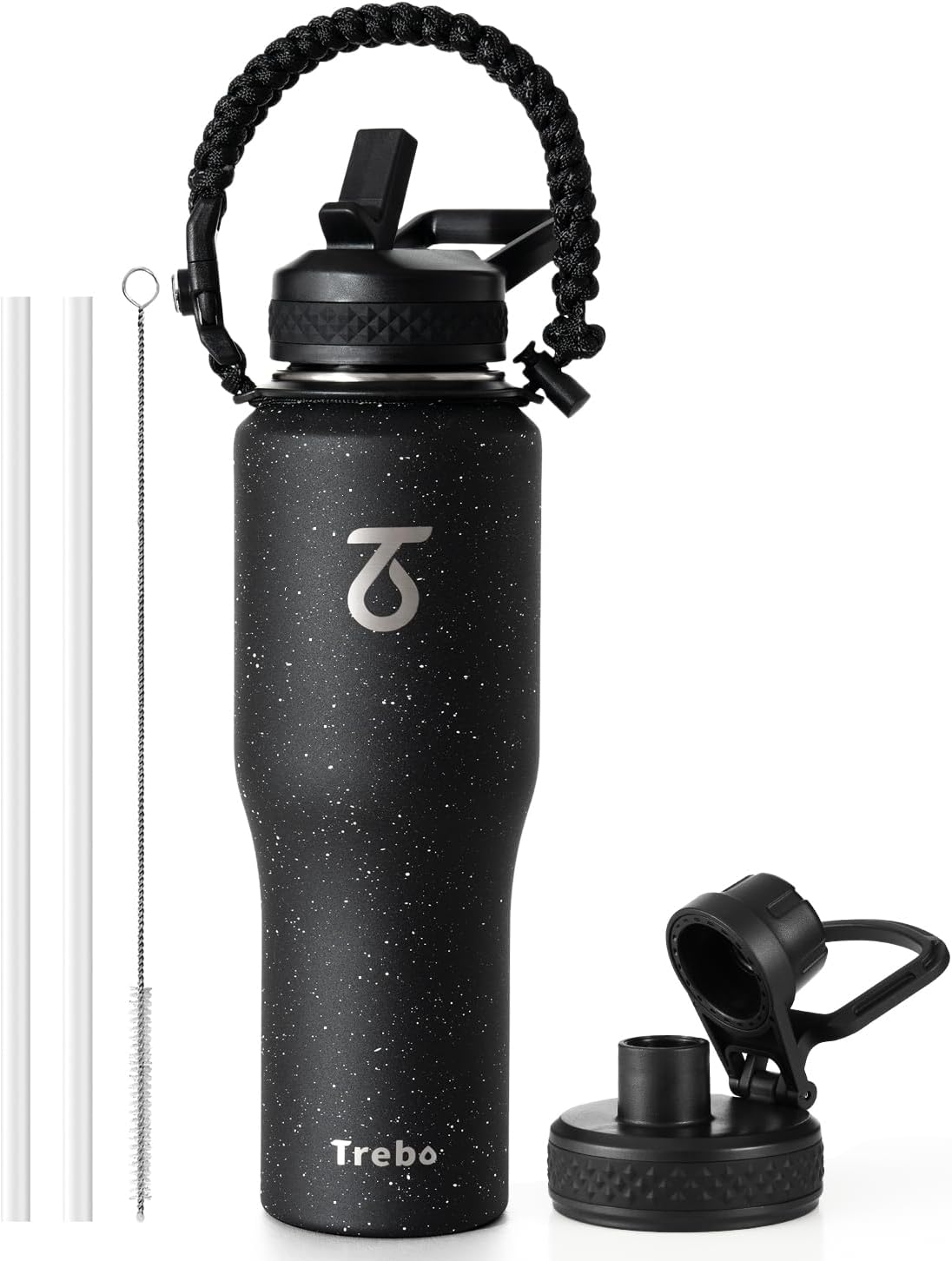 Trebo Insulated Water Bottle 40 oz Fits in Car Cup Holder with Side Handle