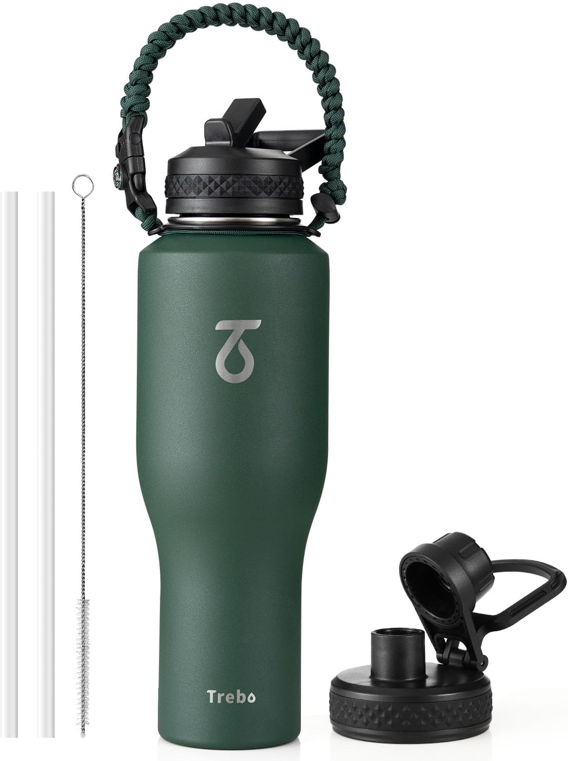Trebo Insulated Water Bottle 40 oz Fits in Car Cup Holder with Side Handle