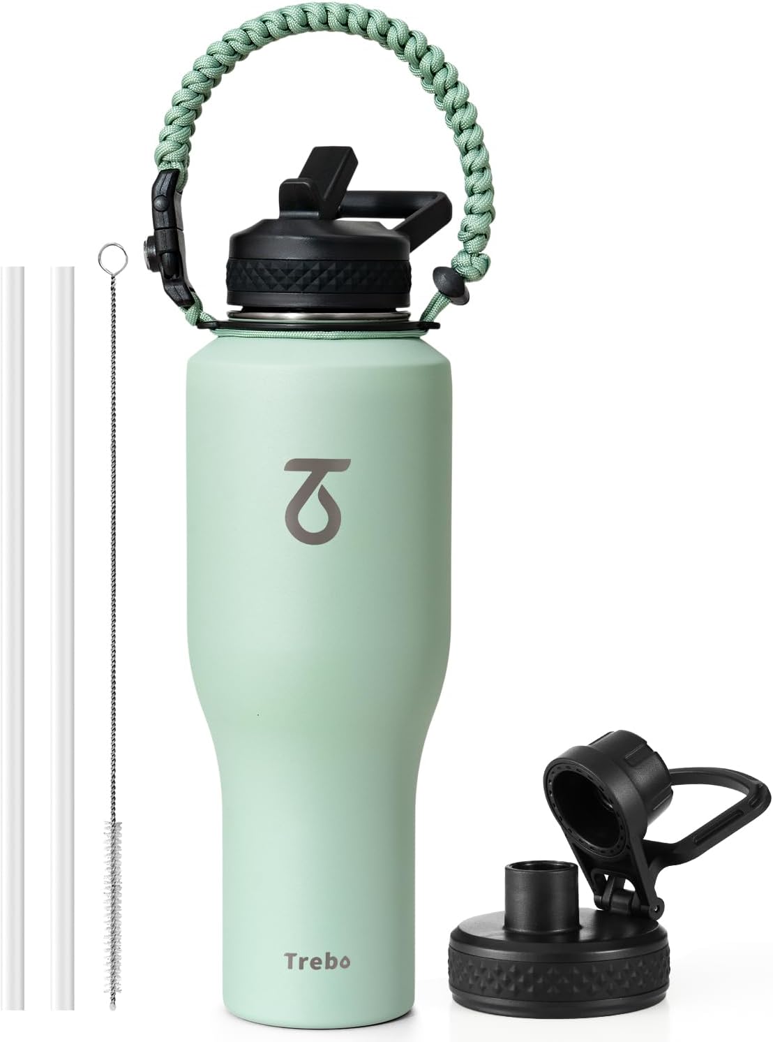 Trebo Insulated Water Bottle 40 oz Fits in Car Cup Holder with Side Handle