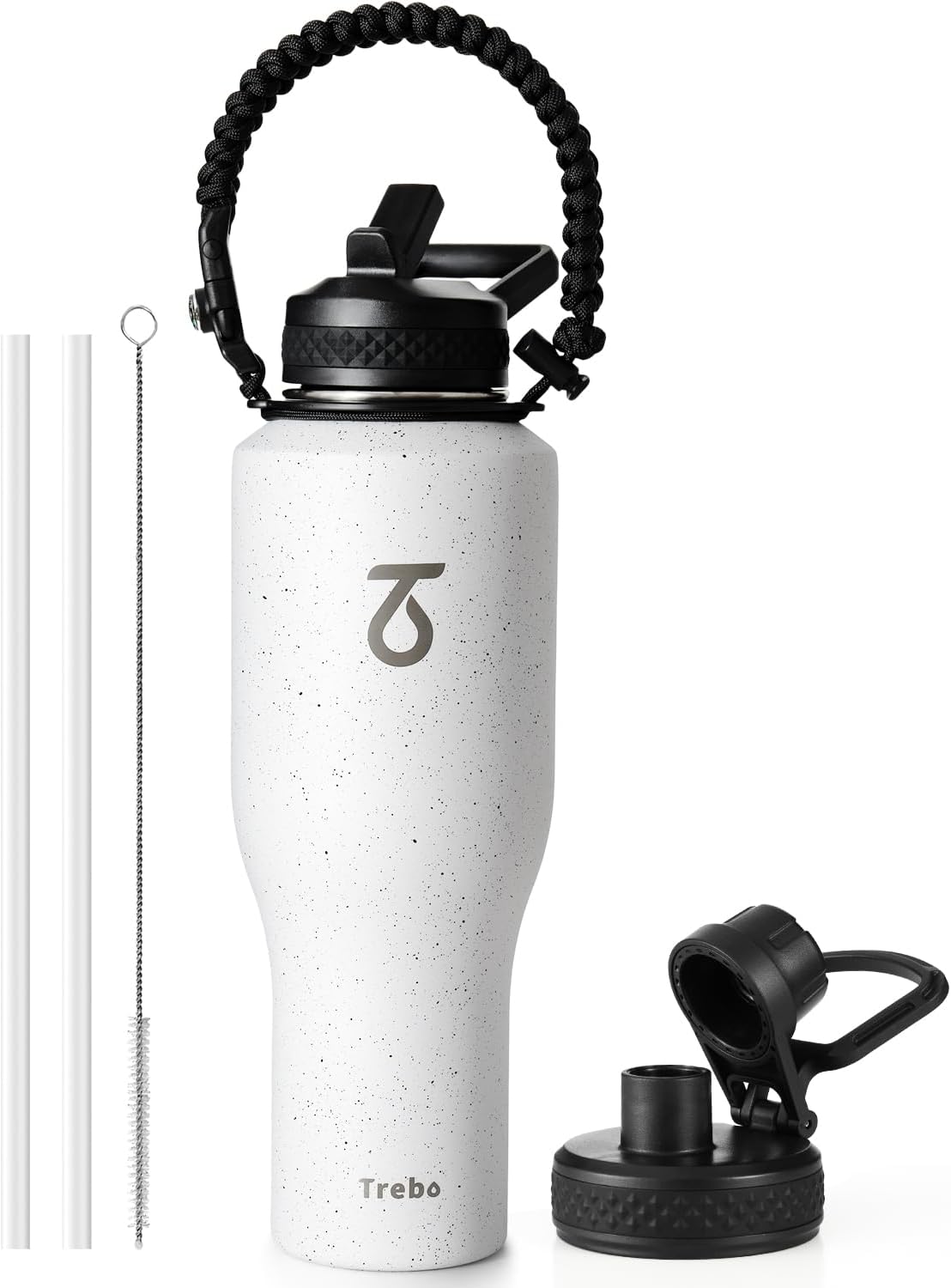 Trebo Insulated Water Bottle 40 oz Fits in Car Cup Holder with Side Handle