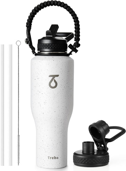 Trebo Insulated Water Bottle 40 oz Fits in Car Cup Holder with Side Handle