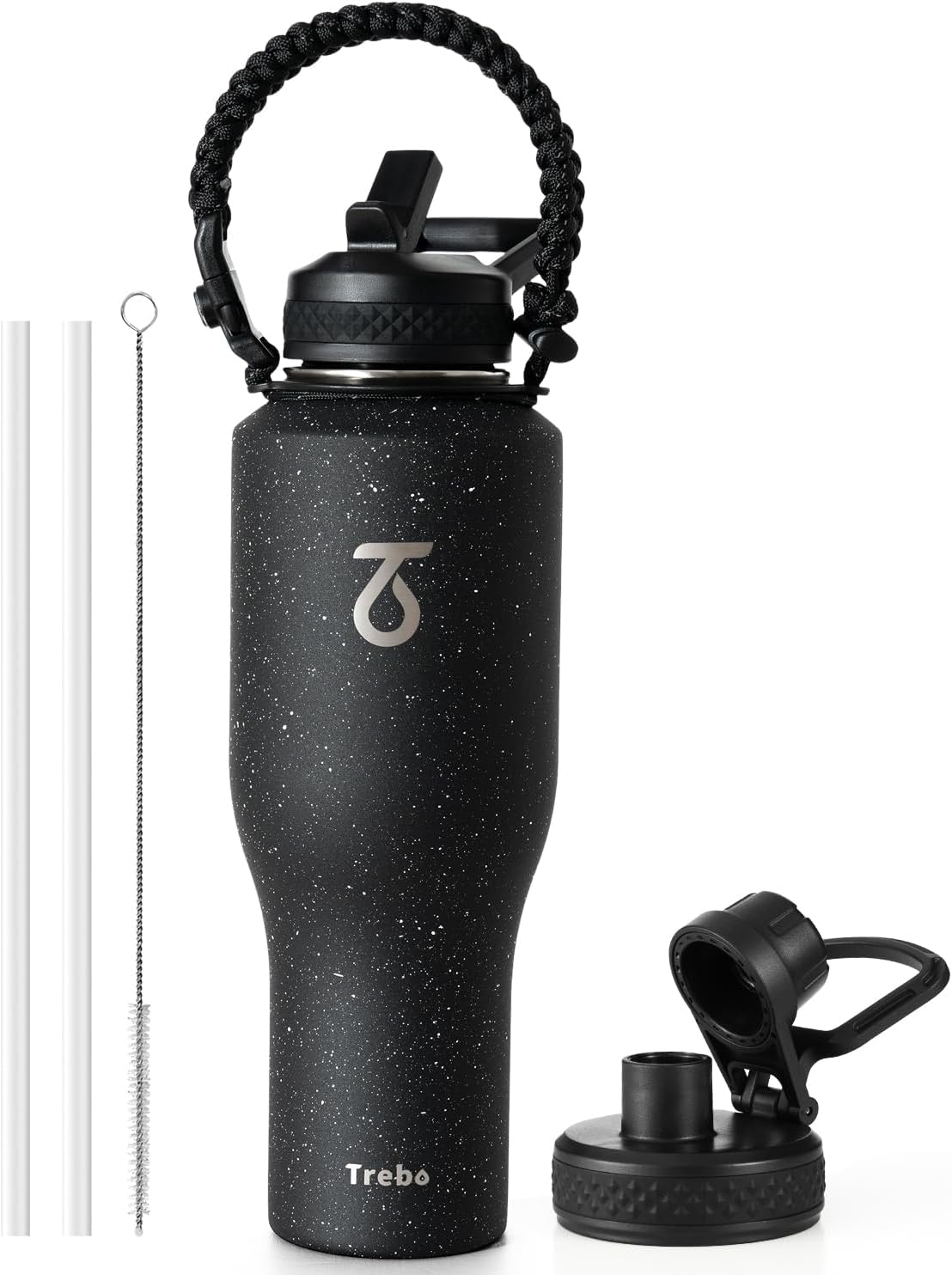 Trebo Insulated Water Bottle 40 oz Fits in Car Cup Holder with Side Handle