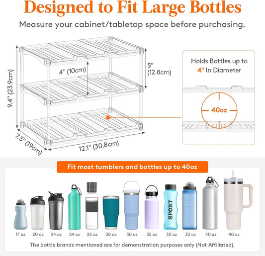 Stackable Water Bottle Organizer, Clear Tumbler Holder for Cabinet