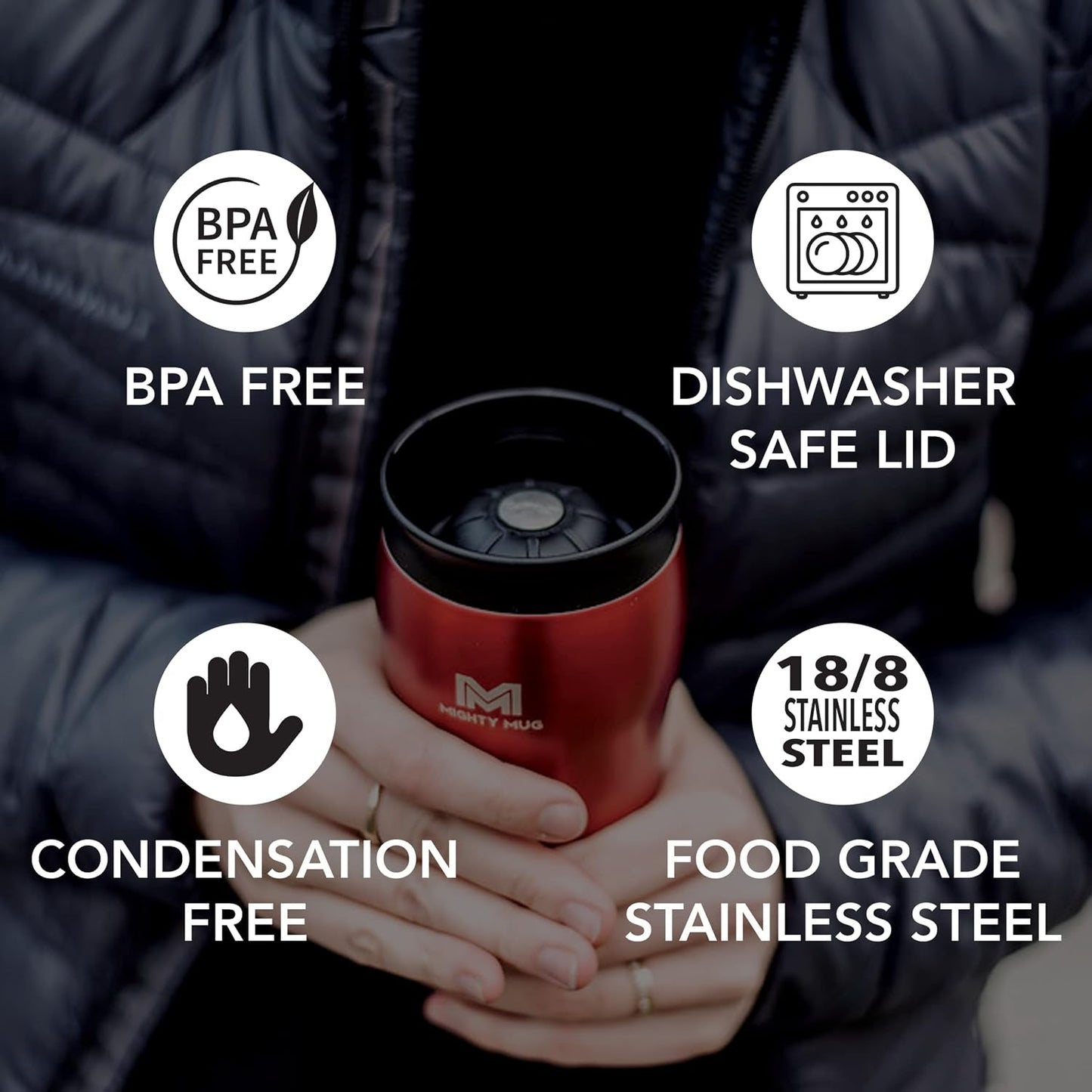 The Untippable Mug | Grips When Hit, Lifts for Sips | Insulated Stainless Steel Tumbler | Cupholder Friendly | Gifts for Women Men All | Leakproof | 4 Hours Hot/ 24 Cold | 12oz Black