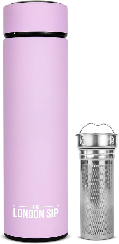 Multi-Purpose Travel Mug and Tumbler Fruit Infused Flask Hot and Cold Double Wall Stainless Steel Thermos with Extra-Long Infuser, Purple