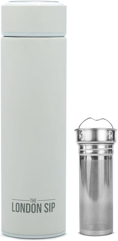 Multi-Purpose Travel Mug and Tumbler Fruit Infused Flask Hot and Cold Double Wall Stainless Steel Thermos with Extra-Long Infuser, Purple