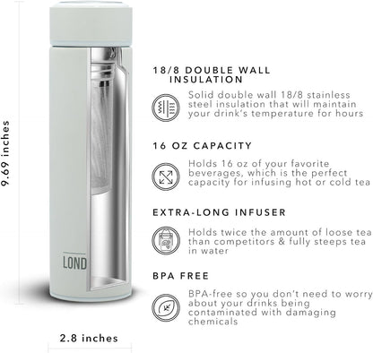 Multi-Purpose Travel Mug and Tumbler Fruit Infused Flask Hot and Cold Double Wall Stainless Steel Thermos with Extra-Long Infuser, Purple