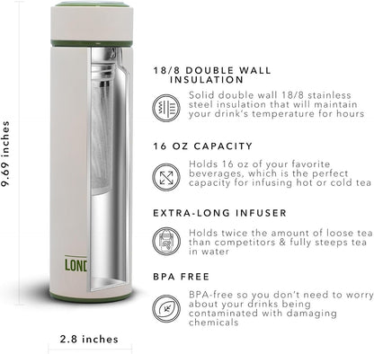Multi-Purpose Travel Mug and Tumbler Fruit Infused Flask Hot and Cold Double Wall Stainless Steel Thermos with Extra-Long Infuser, Purple