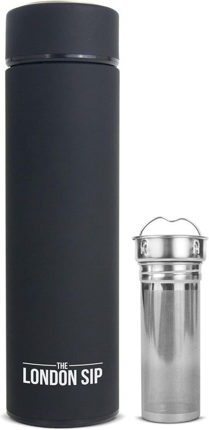 Multi-Purpose Travel Mug and Tumbler Fruit Infused Flask Hot and Cold Double Wall Stainless Steel Thermos with Extra-Long Infuser, Purple