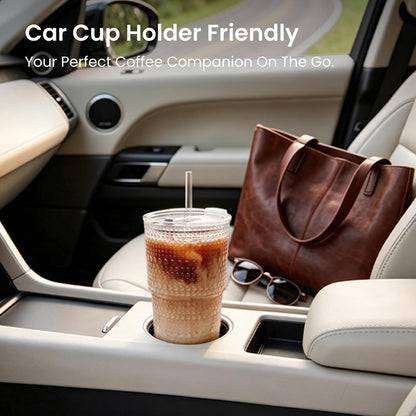20 oz Hobnail Glass Cups with Lids and Glass Straws –, Thick-Walled Glass Tumblers for Iced Coffee, Smoothies, Milk, Water, Juice, and More – Elegant and Durable Drinking Glasses
