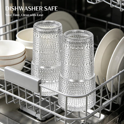 20 oz Hobnail Glass Cups with Lids and Glass Straws –, Thick-Walled Glass Tumblers for Iced Coffee, Smoothies, Milk, Water, Juice, and More – Elegant and Durable Drinking Glasses