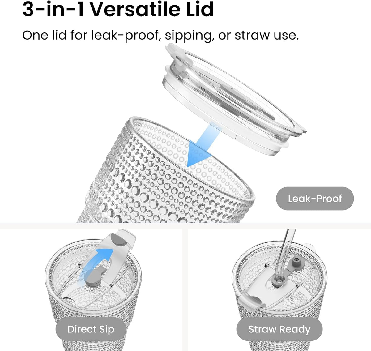 20 oz Hobnail Glass Cups with Lids and Glass Straws –, Thick-Walled Glass Tumblers for Iced Coffee, Smoothies, Milk, Water, Juice, and More – Elegant and Durable Drinking Glasses