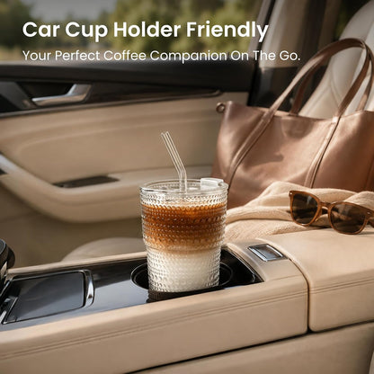 20 oz Hobnail Glass Cups with Lids and Glass Straws –, Thick-Walled Glass Tumblers for Iced Coffee, Smoothies, Milk, Water, Juice, and More – Elegant and Durable Drinking Glasses