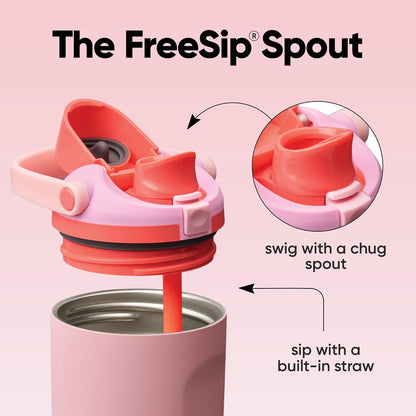 FreeSip Sway Insulated Stainless Steel Water Bottle with Two-Way Spout, Built-In Straw and Bucket Handle, Made for Travel, School, and Sports, 30oz, BPA Free, Leak Proof, Daybreak