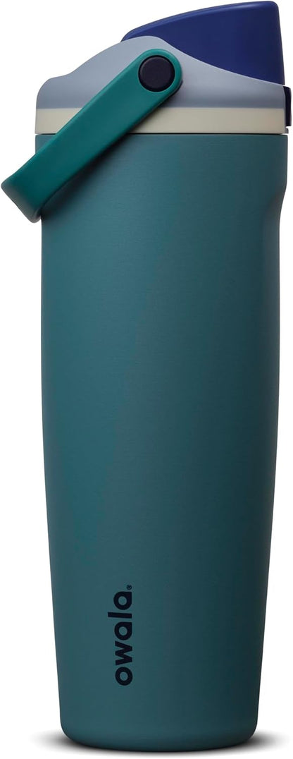 FreeSip Sway Insulated Stainless Steel Water Bottle with Two-Way Spout, Built-In Straw and Bucket Handle, Made for Travel, School, and Sports, 30oz, BPA Free, Leak Proof, Daybreak