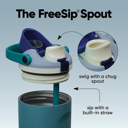 FreeSip Sway Insulated Stainless Steel Water Bottle with Two-Way Spout, Built-In Straw and Bucket Handle, Made for Travel, School, and Sports, 30oz, BPA Free, Leak Proof, Daybreak