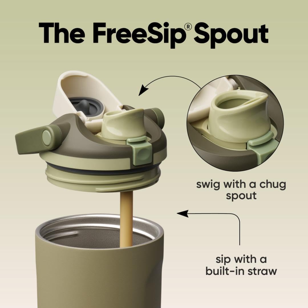 FreeSip Sway Insulated Stainless Steel Water Bottle with Two-Way Spout, Built-In Straw and Bucket Handle, Made for Travel, School, and Sports, 30oz, BPA Free, Leak Proof, Daybreak