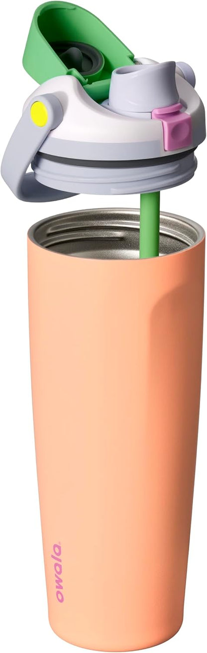 FreeSip Sway Insulated Stainless Steel Water Bottle with Two-Way Spout, Built-In Straw and Bucket Handle, Made for Travel, School, and Sports, 30oz, BPA Free, Leak Proof, Daybreak