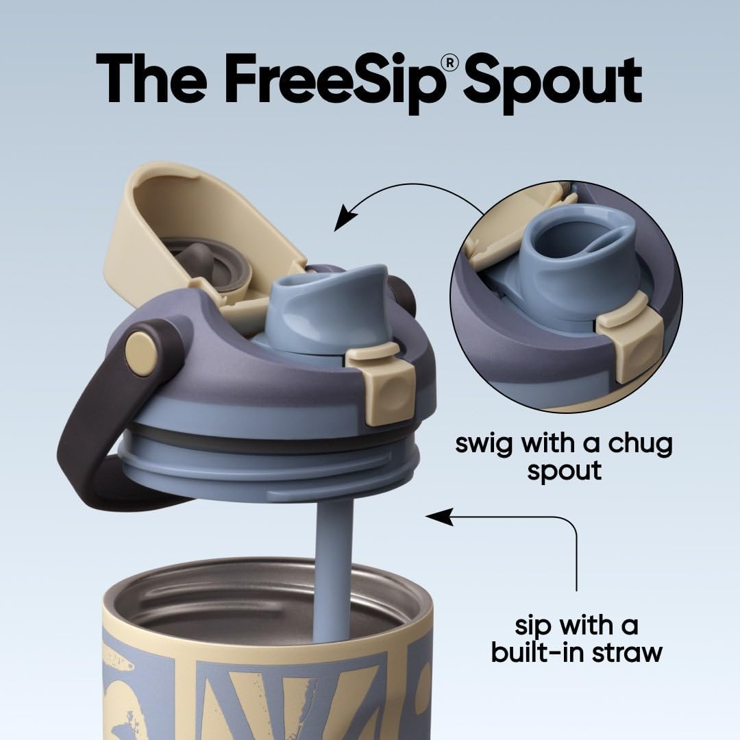 FreeSip Sway Insulated Stainless Steel Water Bottle with Two-Way Spout, Built-In Straw and Bucket Handle, Made for Travel, School, and Sports, 30oz, BPA Free, Leak Proof, Daybreak