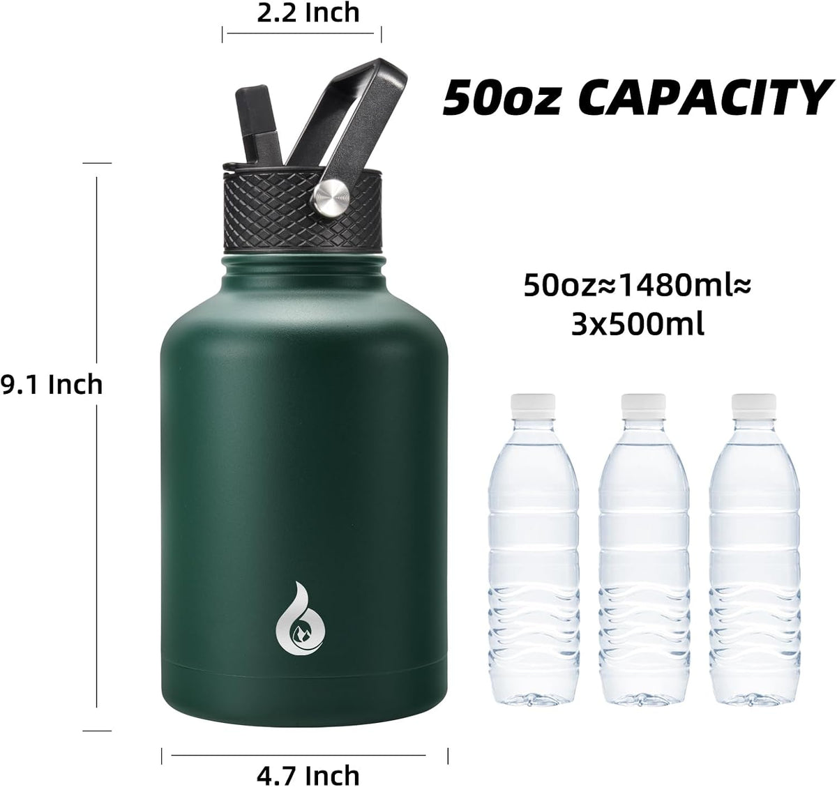 40oz Insulated Water Bottle with Straw Lid, Stainless Steel Bottle