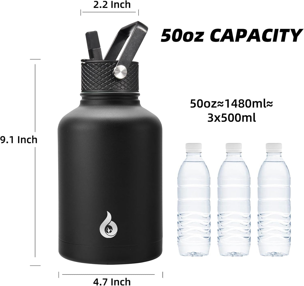 40oz Insulated Water Bottle with Straw Lid, Stainless Steel Bottle