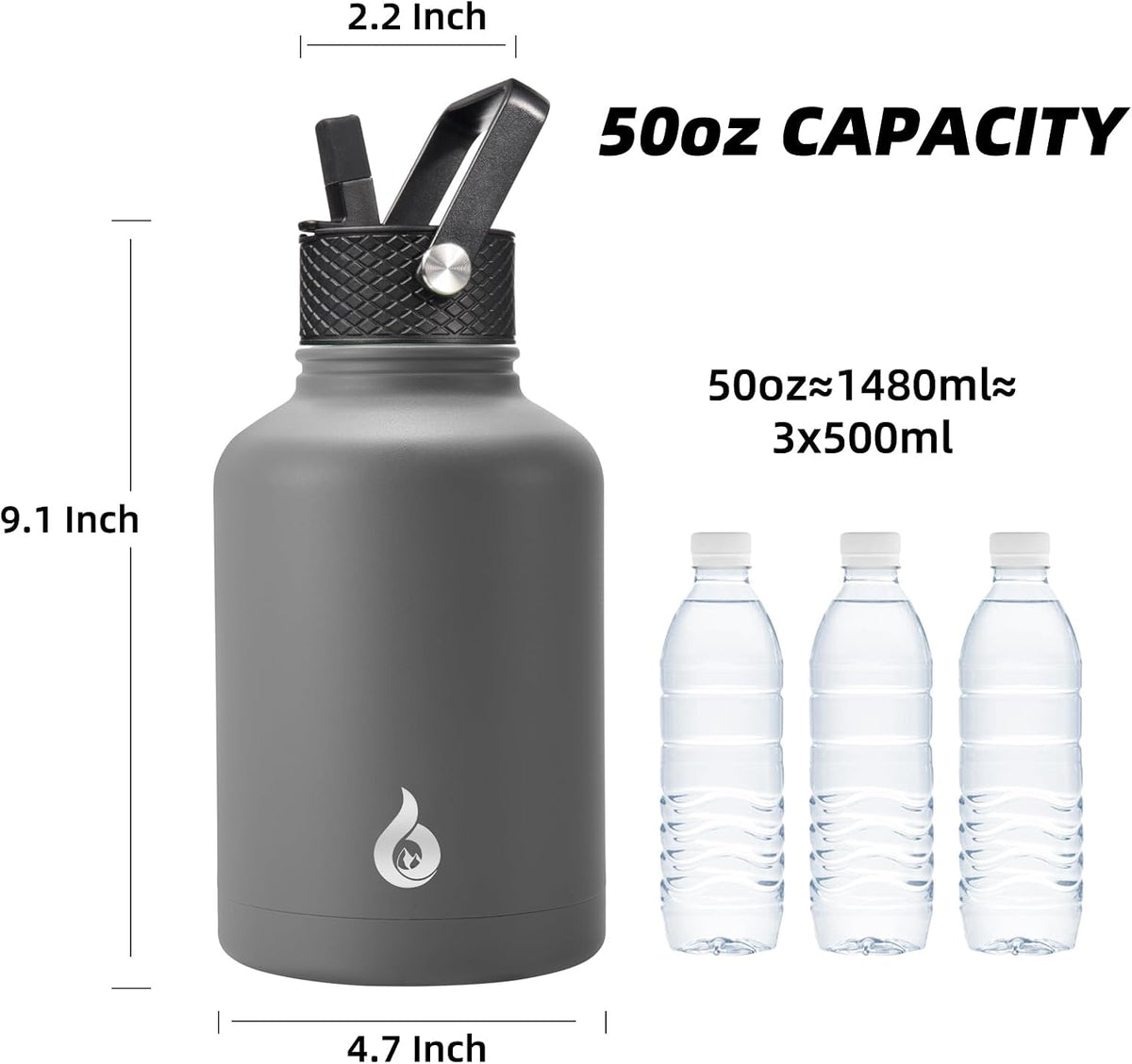 40oz Insulated Water Bottle with Straw Lid, Stainless Steel Bottle