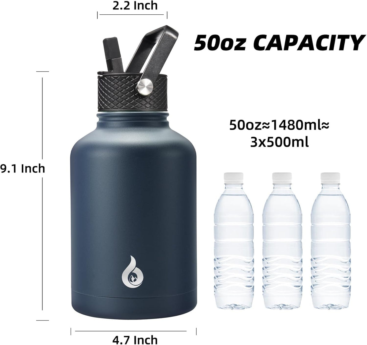 40oz Insulated Water Bottle with Straw Lid, Stainless Steel Bottle