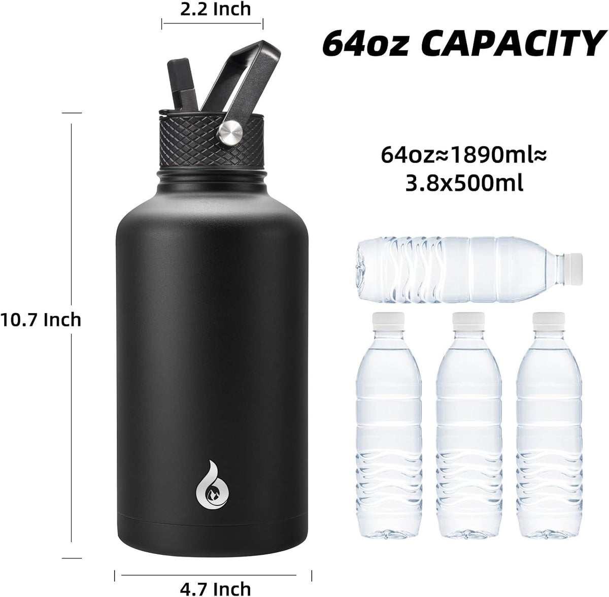40oz Insulated Water Bottle with Straw Lid, Stainless Steel Bottle