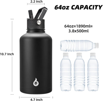 40oz Insulated Water Bottle with Straw Lid, Stainless Steel Bottle