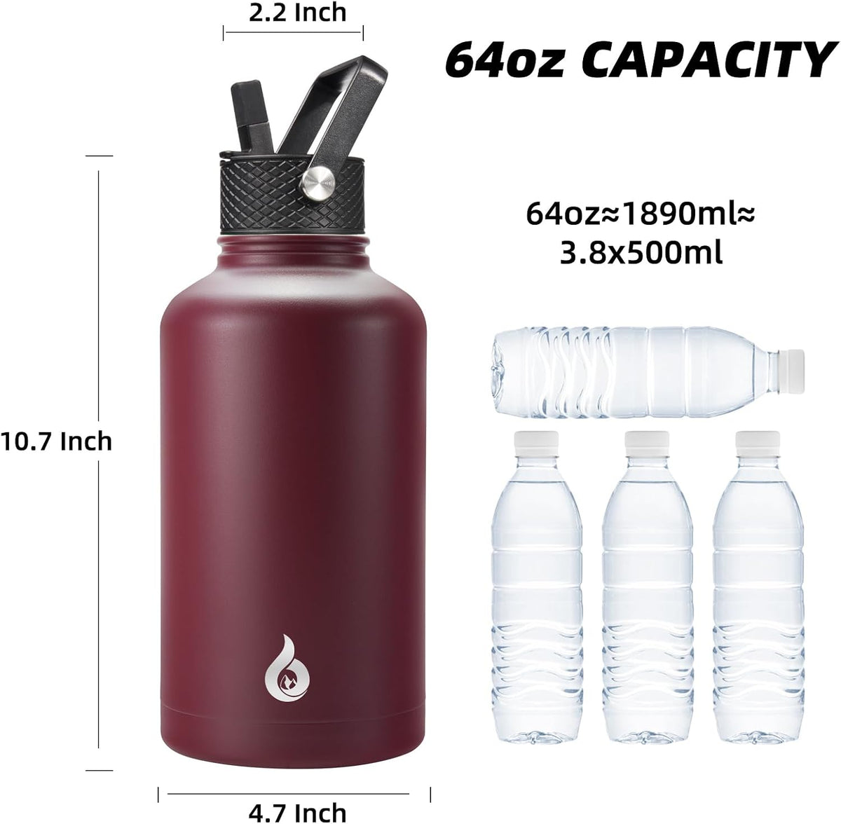 40oz Insulated Water Bottle with Straw Lid, Stainless Steel Bottle