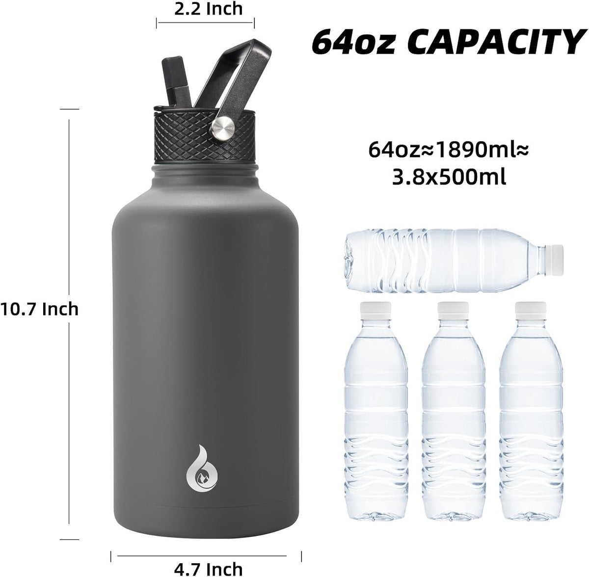 40oz Insulated Water Bottle with Straw Lid, Stainless Steel Bottle