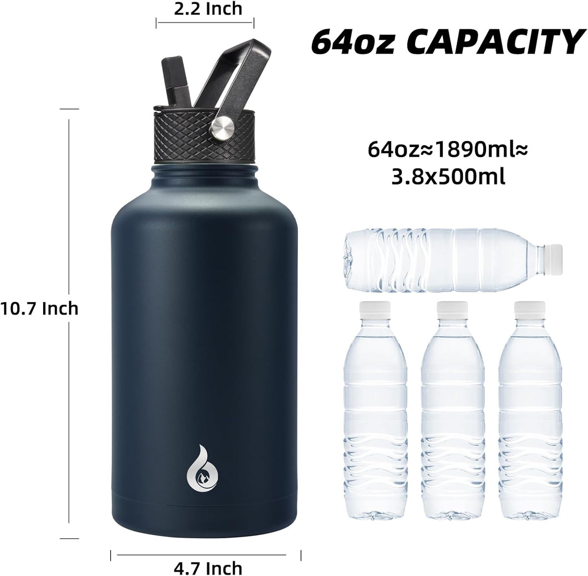 40oz Insulated Water Bottle with Straw Lid, Stainless Steel Bottle