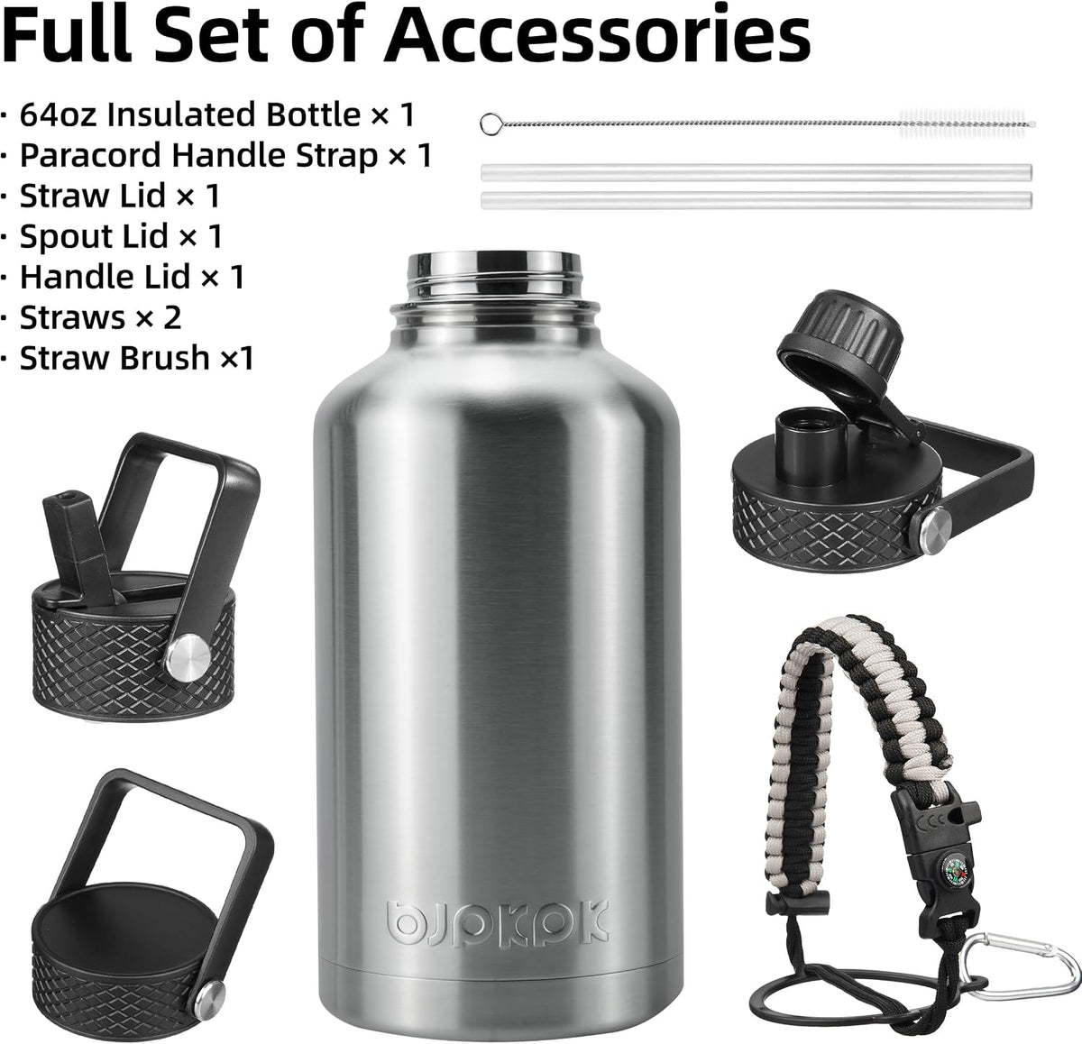 40oz Insulated Water Bottle with Straw Lid, Stainless Steel Bottle