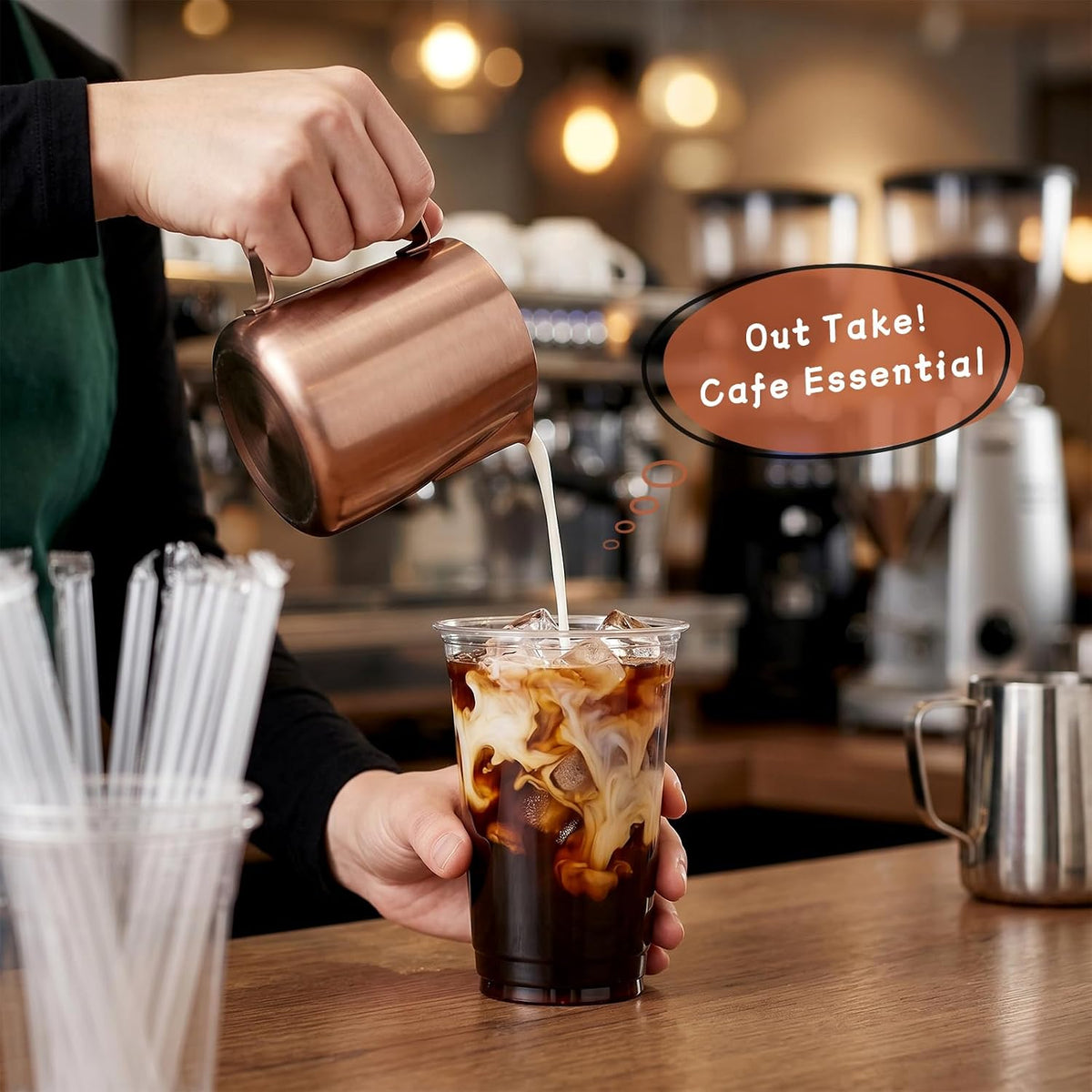 [100 Sets - 16oz] Clear Plastic Cups with Lids and Straws, Disposable Iced Coffee Cups for Smoothie, Milkshake, Cold Drinks - BPA free