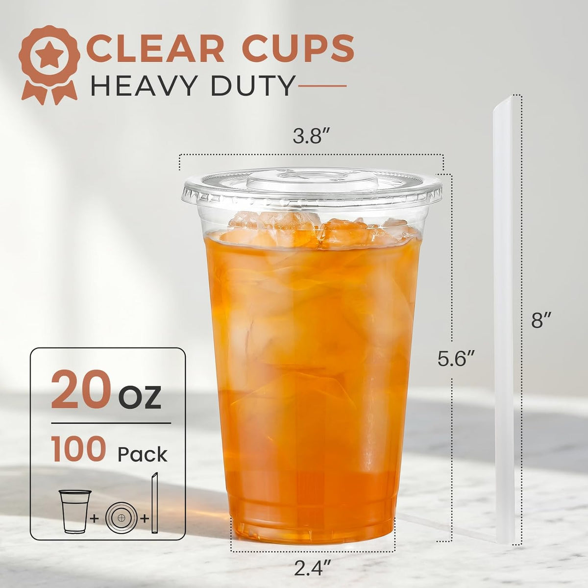 [100 Sets - 16oz] Clear Plastic Cups with Lids and Straws, Disposable Iced Coffee Cups for Smoothie, Milkshake, Cold Drinks - BPA free