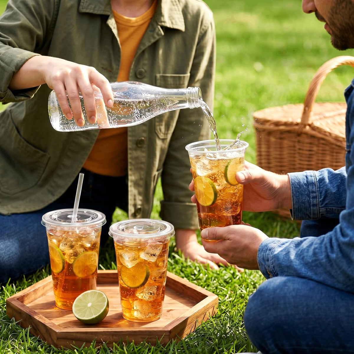 [100 Sets - 16oz] Clear Plastic Cups with Lids and Straws, Disposable Iced Coffee Cups for Smoothie, Milkshake, Cold Drinks - BPA free