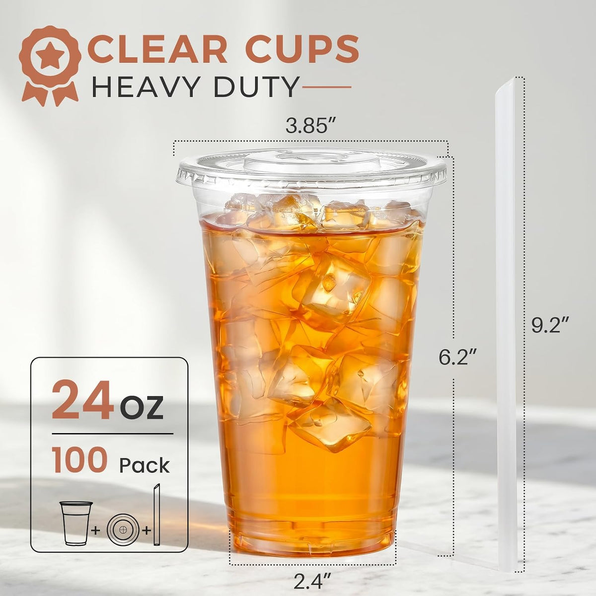 [100 Sets - 16oz] Clear Plastic Cups with Lids and Straws, Disposable Iced Coffee Cups for Smoothie, Milkshake, Cold Drinks - BPA free
