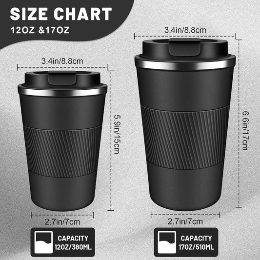 Coffee Tumblers with Flip Lid 12oz / 17oz, Stainless Steel Travel Coffee Mug Leak Proof, Keeps Cold and Hot for Coffee Tea