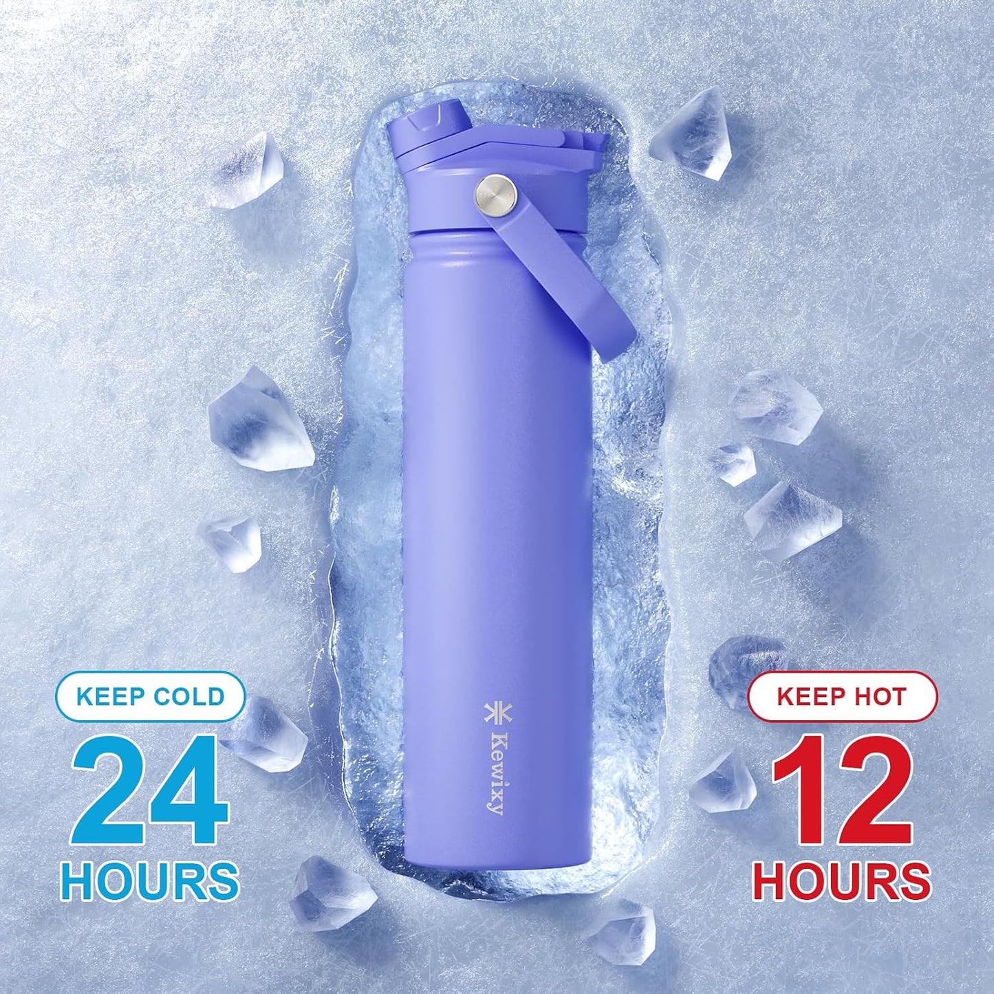 KEWIXY 32 oz Insulated Water Bottle with Straw, Bow Water Bottle Stainless Steel with Flip Straw and Handle, Leak Proof, Metal, Reusable, Wide Mouth, for Travel, Gym and School (Breeze Blue Bow)