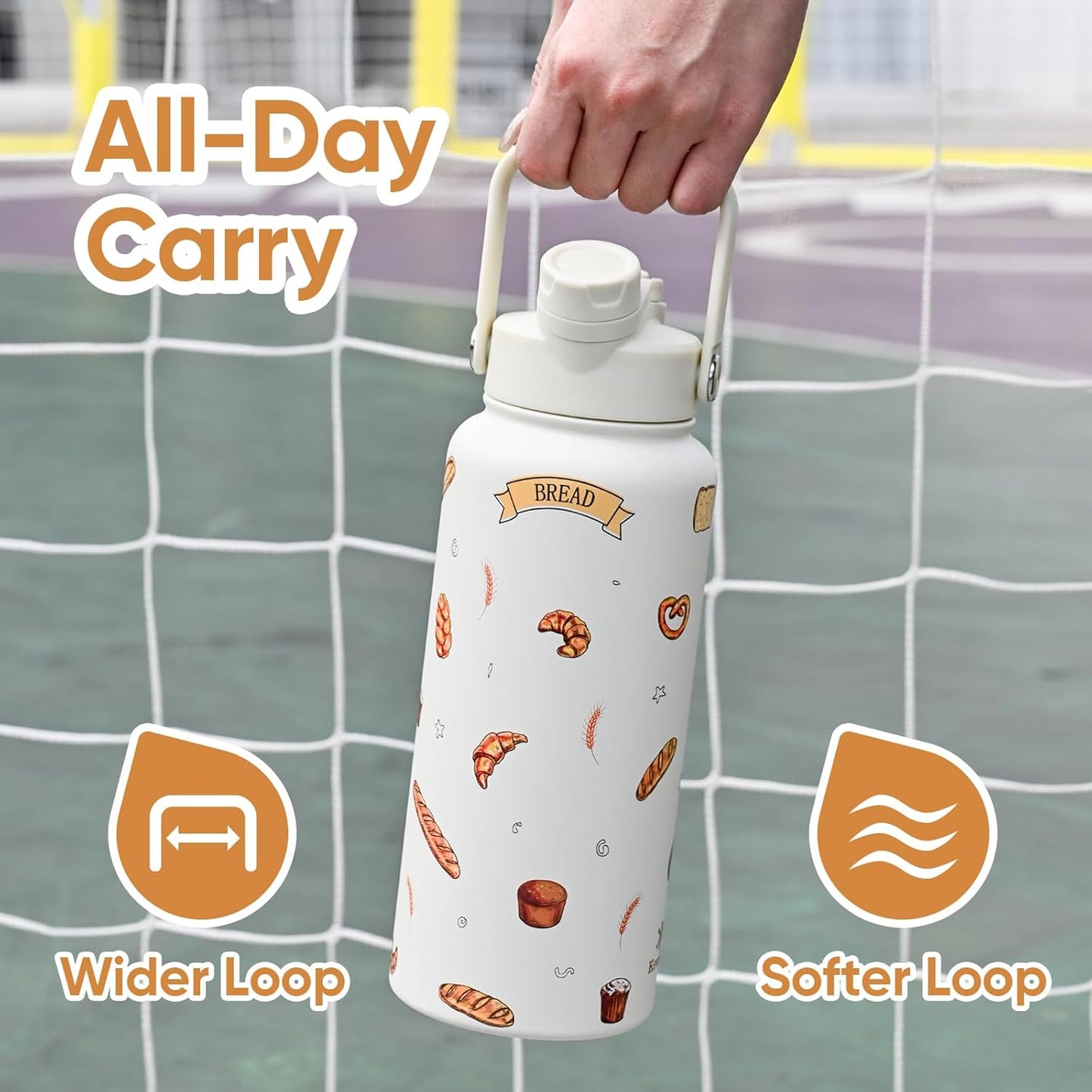 KEWIXY 32 oz Insulated Water Bottle with Straw, Bow Water Bottle Stainless Steel with Flip Straw and Handle, Leak Proof, Metal, Reusable, Wide Mouth, for Travel, Gym and School (Breeze Blue Bow)