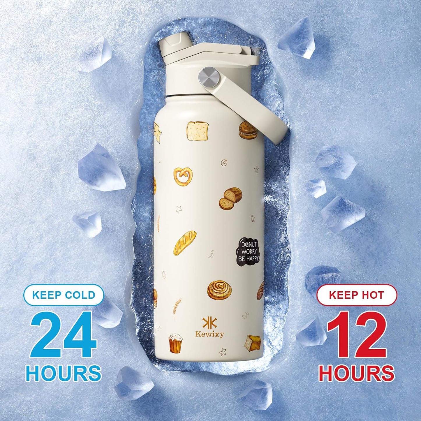 KEWIXY 32 oz Insulated Water Bottle with Straw, Bow Water Bottle Stainless Steel with Flip Straw and Handle, Leak Proof, Metal, Reusable, Wide Mouth, for Travel, Gym and School (Breeze Blue Bow)