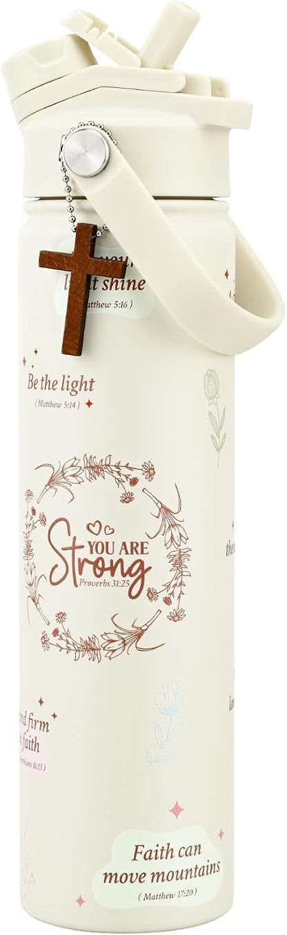 KEWIXY 32 oz Insulated Water Bottle with Straw, Bow Water Bottle Stainless Steel with Flip Straw and Handle, Leak Proof, Metal, Reusable, Wide Mouth, for Travel, Gym and School (Breeze Blue Bow)