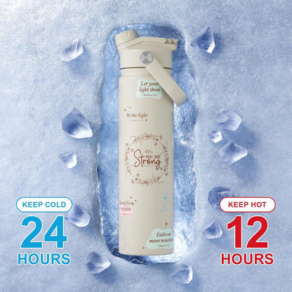 KEWIXY 32 oz Insulated Water Bottle with Straw, Bow Water Bottle Stainless Steel with Flip Straw and Handle, Leak Proof, Metal, Reusable, Wide Mouth, for Travel, Gym and School (Breeze Blue Bow)