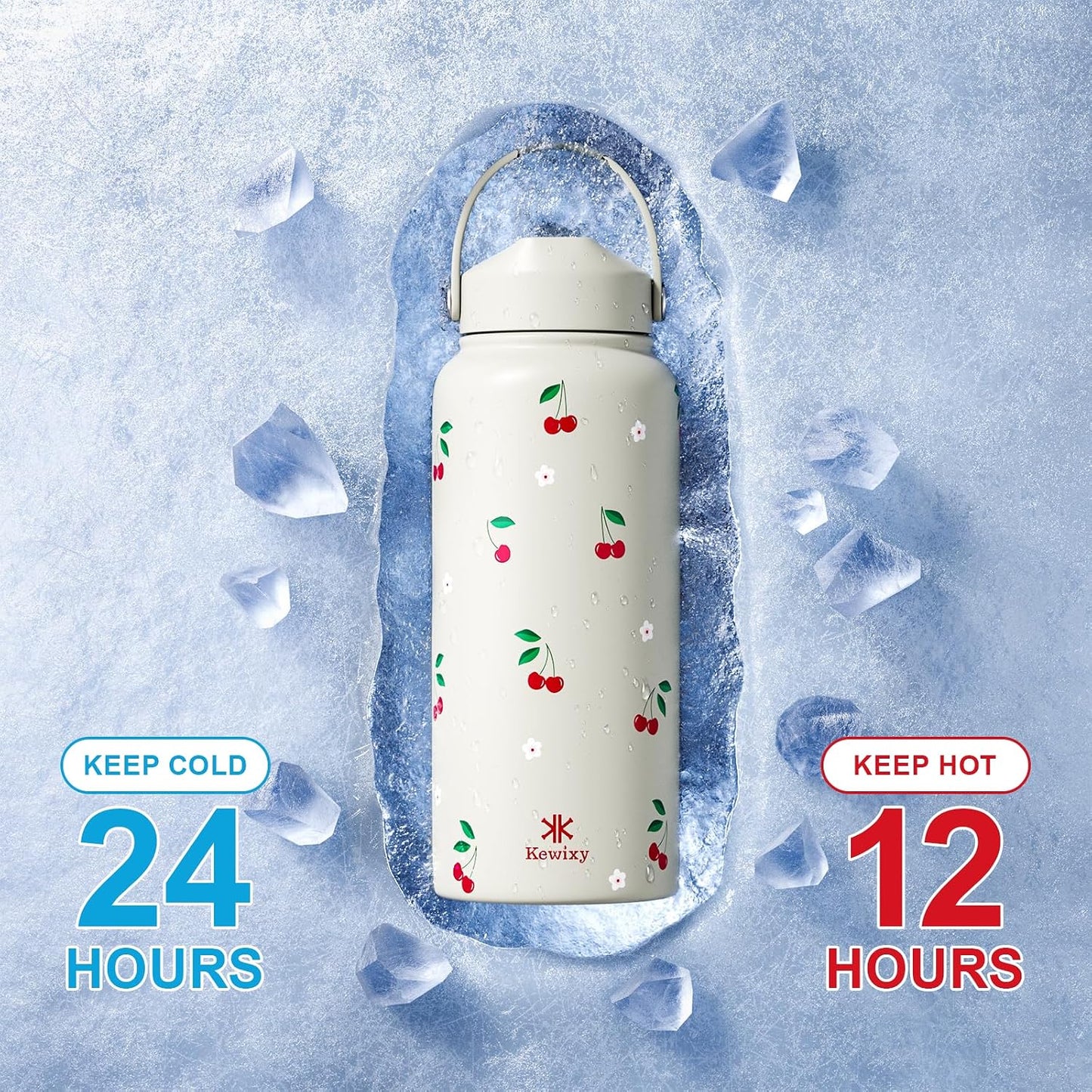 KEWIXY 32 oz Insulated Water Bottle with Straw, Bow Water Bottle Stainless Steel with Flip Straw and Handle, Leak Proof, Metal, Reusable, Wide Mouth, for Travel, Gym and School (Breeze Blue Bow)