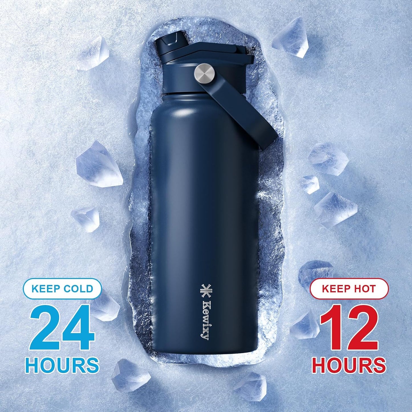 KEWIXY 32 oz Insulated Water Bottle with Straw, Bow Water Bottle Stainless Steel with Flip Straw and Handle, Leak Proof, Metal, Reusable, Wide Mouth, for Travel, Gym and School (Breeze Blue Bow)