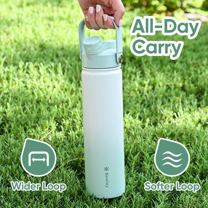KEWIXY 32 oz Insulated Water Bottle with Straw, Bow Water Bottle Stainless Steel with Flip Straw and Handle, Leak Proof, Metal, Reusable, Wide Mouth, for Travel, Gym and School (Breeze Blue Bow)