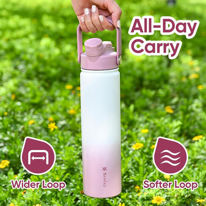 KEWIXY 32 oz Insulated Water Bottle with Straw, Bow Water Bottle Stainless Steel with Flip Straw and Handle, Leak Proof, Metal, Reusable, Wide Mouth, for Travel, Gym and School (Breeze Blue Bow)