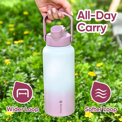 KEWIXY 32 oz Insulated Water Bottle with Straw, Bow Water Bottle Stainless Steel with Flip Straw and Handle, Leak Proof, Metal, Reusable, Wide Mouth, for Travel, Gym and School (Breeze Blue Bow)