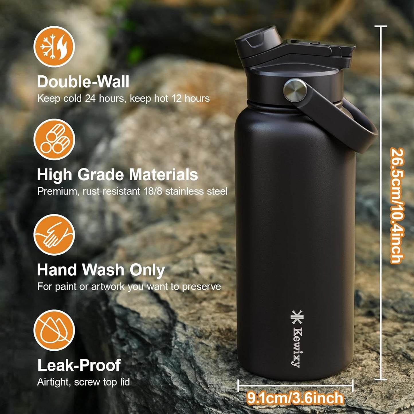 KEWIXY 32 oz Insulated Water Bottle with Straw, Bow Water Bottle Stainless Steel with Flip Straw and Handle, Leak Proof, Metal, Reusable, Wide Mouth, for Travel, Gym and School (Breeze Blue Bow)