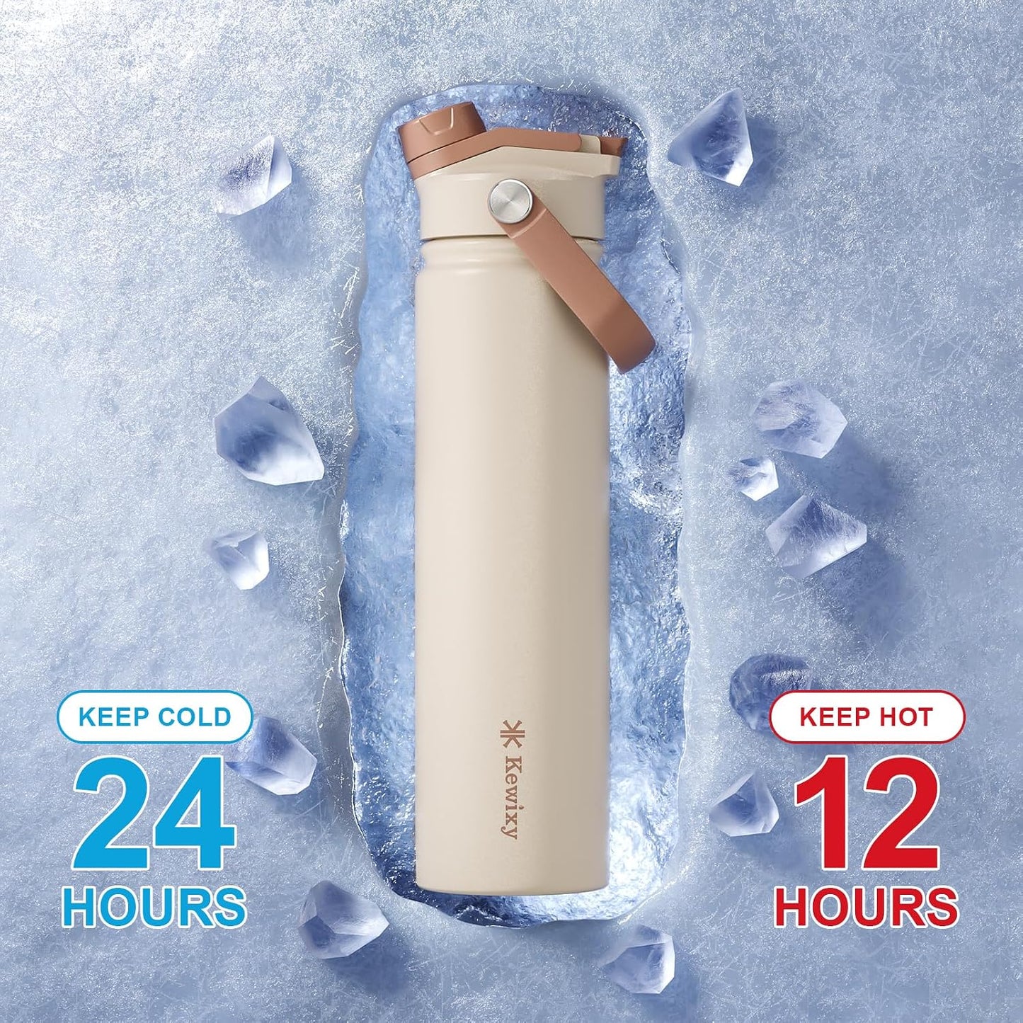 KEWIXY 32 oz Insulated Water Bottle with Straw, Bow Water Bottle Stainless Steel with Flip Straw and Handle, Leak Proof, Metal, Reusable, Wide Mouth, for Travel, Gym and School (Breeze Blue Bow)